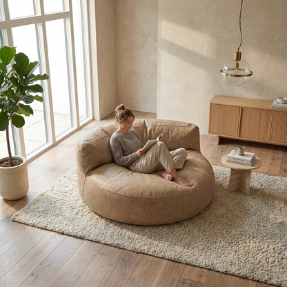 Wagrex - Loveseat zitzak fauteuil Modern Rond Retro-Leer