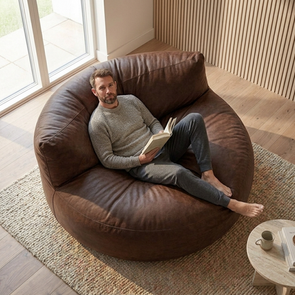 Wagrex - Loveseat zitzak fauteuil Modern Rond Retro-Leer