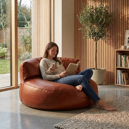 Wagrex - Loveseat zitzak fauteuil Modern Rond Retro-Leer