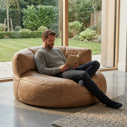 Wagrex - Loveseat zitzak fauteuil Modern Rond Retro-Leer