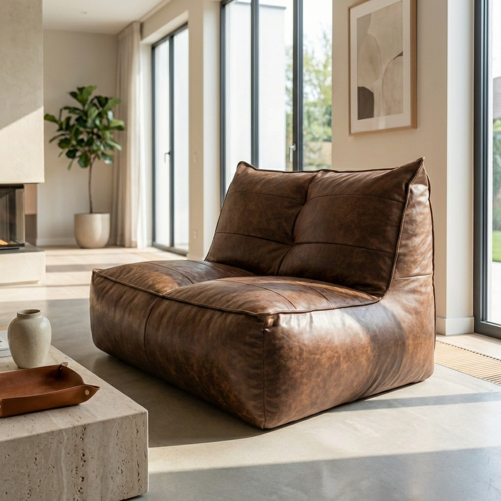 Fauteuil Beanbag Rib Modern Retro-Leder