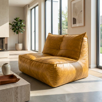 Fauteuil Beanbag Rib Modern Retro-Leder