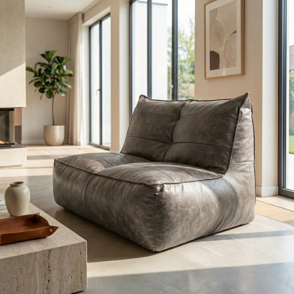 Fauteuil Beanbag Rib Modern Retro-Leder