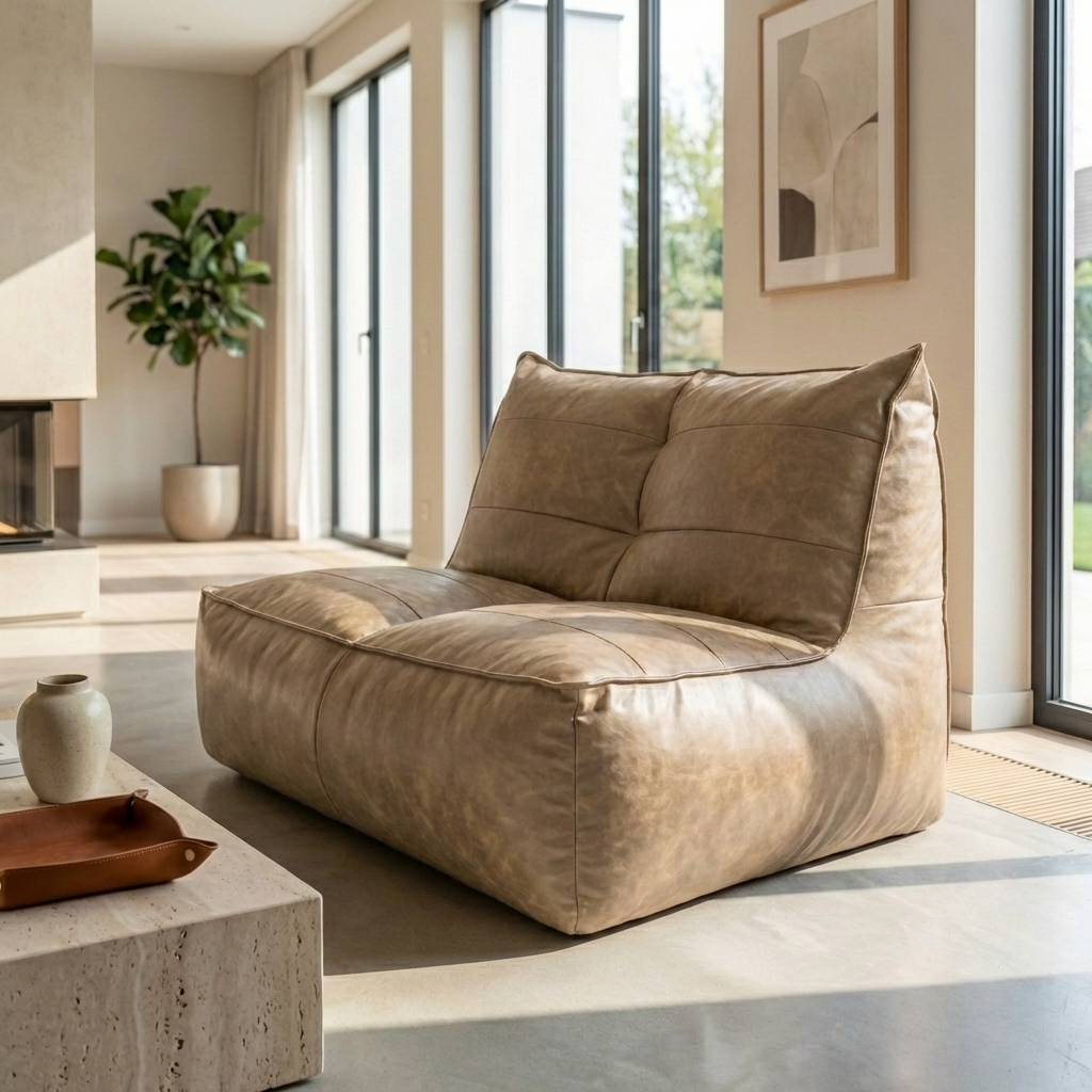 Fauteuil Beanbag Rib Modern Retro-Leder