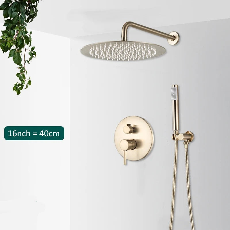 Inbouw Regendouche Set Met Handdouche - Messing Douchekraan Geborsteld goud
