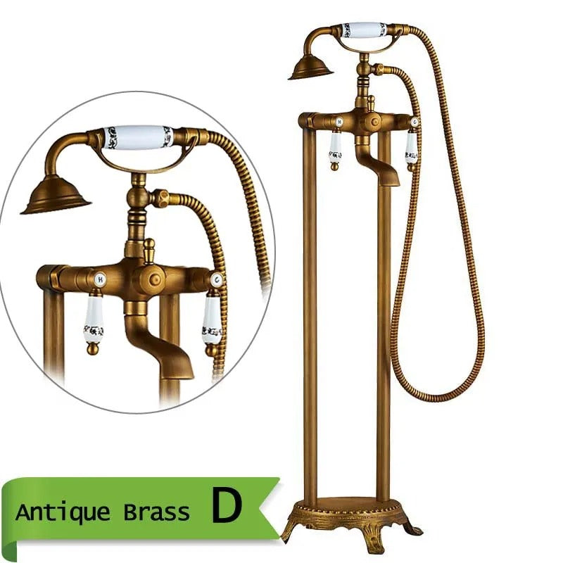 Antique Brass Dual-Handle Floor Stand Faucet – Classic & Functional