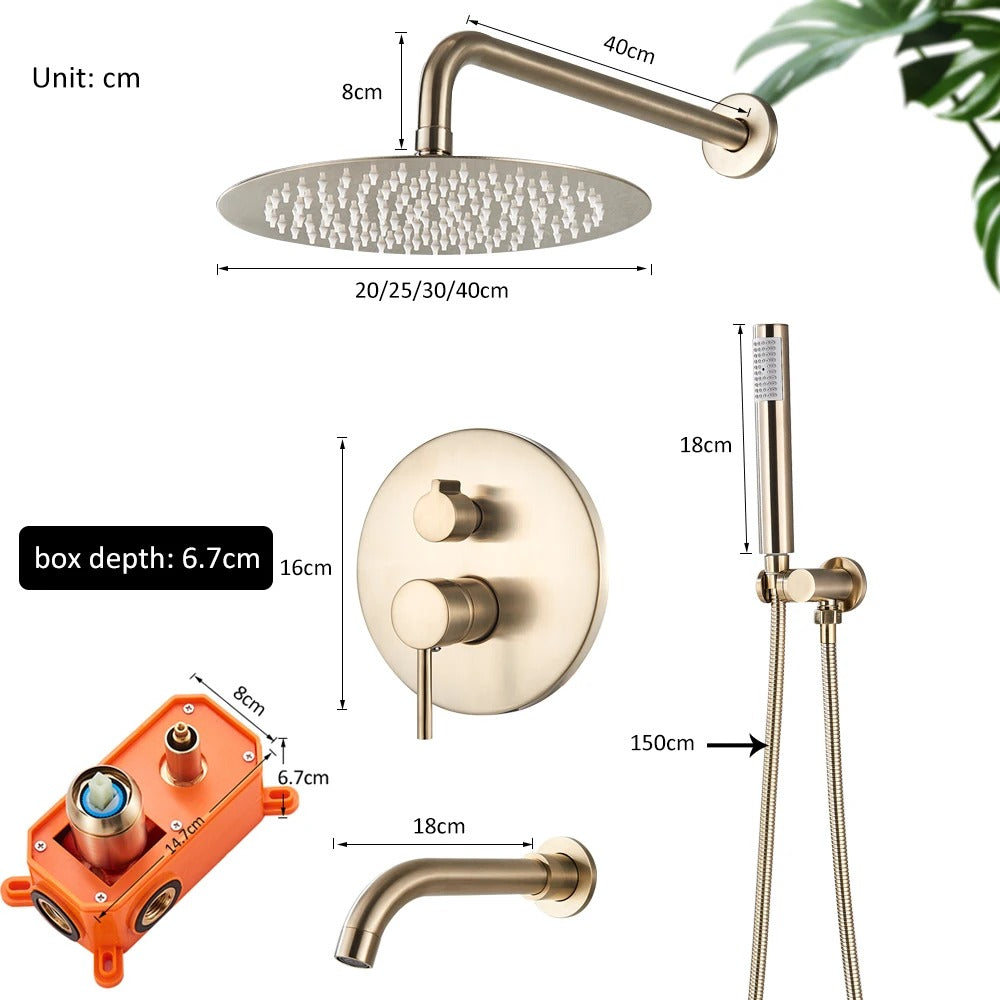 Inbouw Regendouche Set Met Handdouche - Messing Douchekraan Geborsteld goud