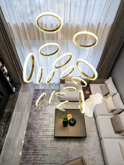 Stairwell Chandelier Crystal Ring - Modern for Staircase & High Ceilings