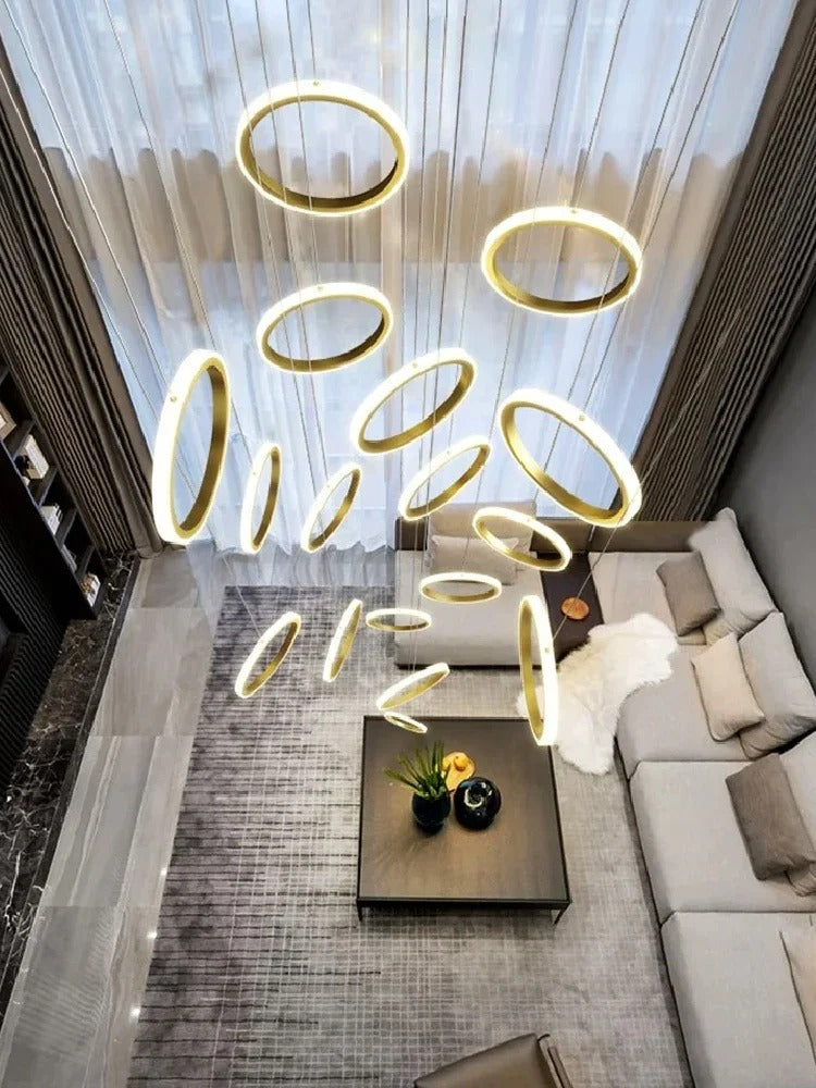 Stairwell Chandelier Crystal Ring - Modern for Staircase & High Ceilings