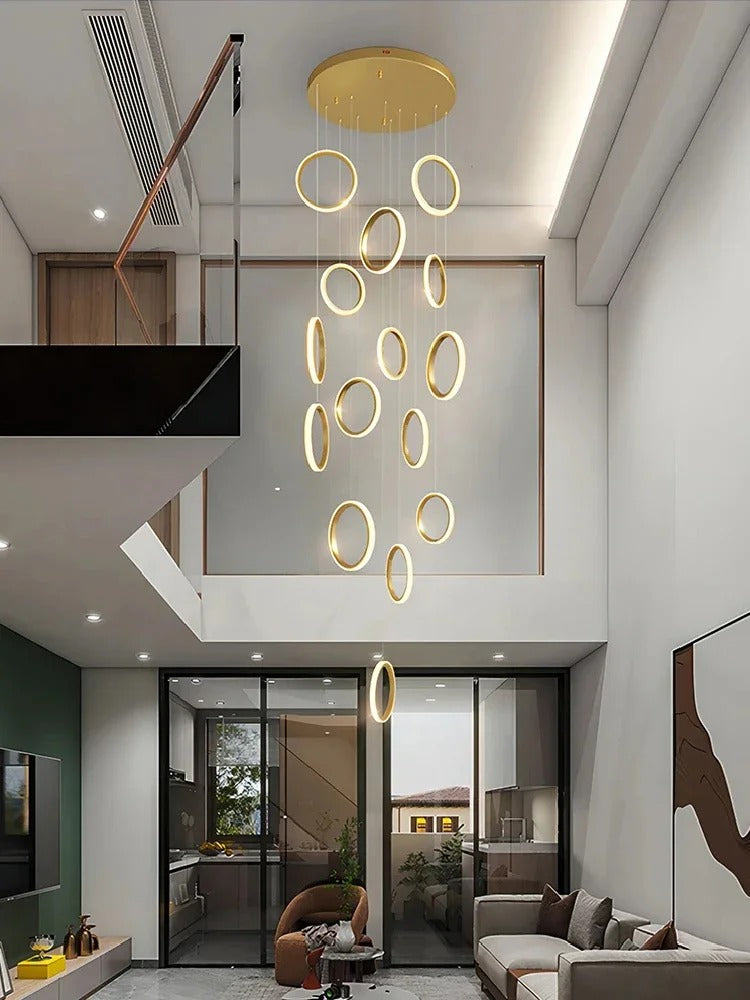Stairwell Chandelier Crystal Ring - Modern for Staircase & High Ceilings