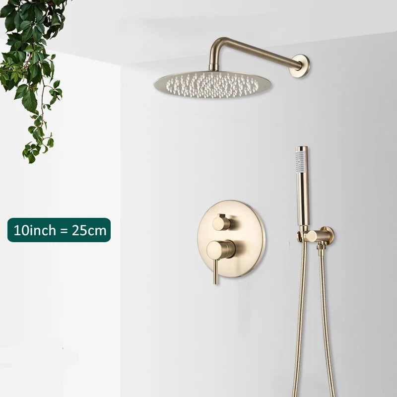 Inbouw Regendouche Set Met Handdouche - Messing Douchekraan Geborsteld goud