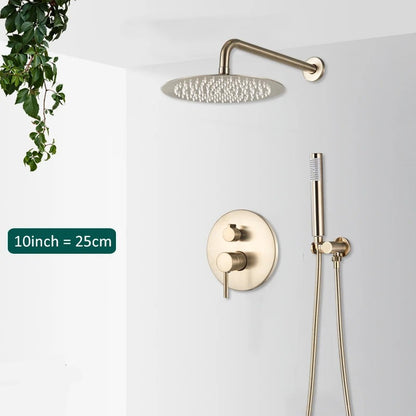 Inbouw Regendouche Set Met Handdouche - Messing Douchekraan Geborsteld goud