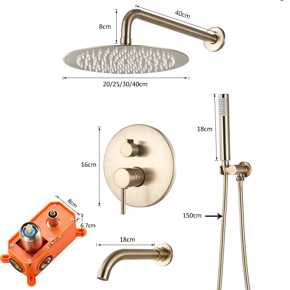 Inbouw Regendouche Set Met Handdouche - Messing Douchekraan Geborsteld goud