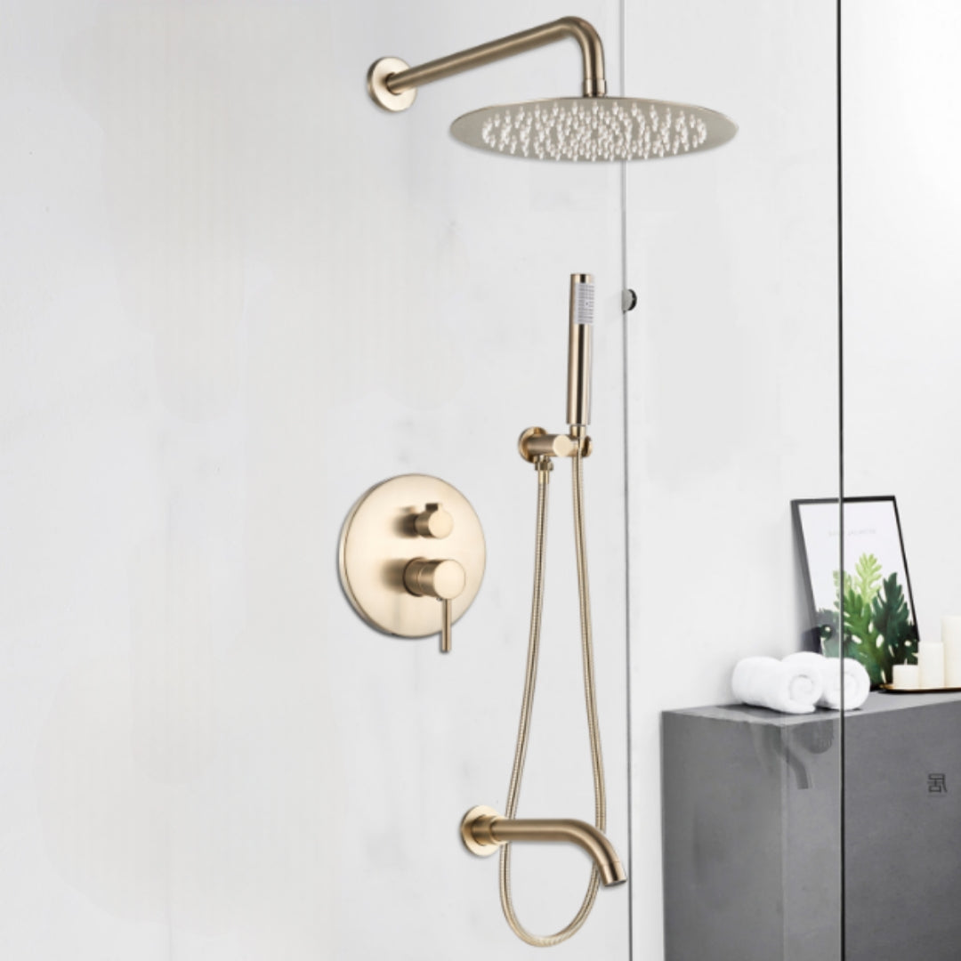 Inbouw Regendouche Set Met Handdouche - Messing Douchekraan Geborsteld goud