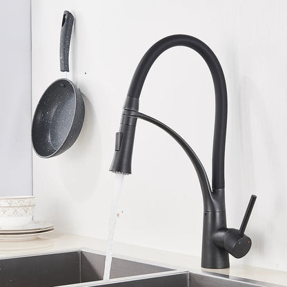 Matte Black Kitchen Faucet – Pull-Down Swivel Spout | Deck Mounted Mixer Tap