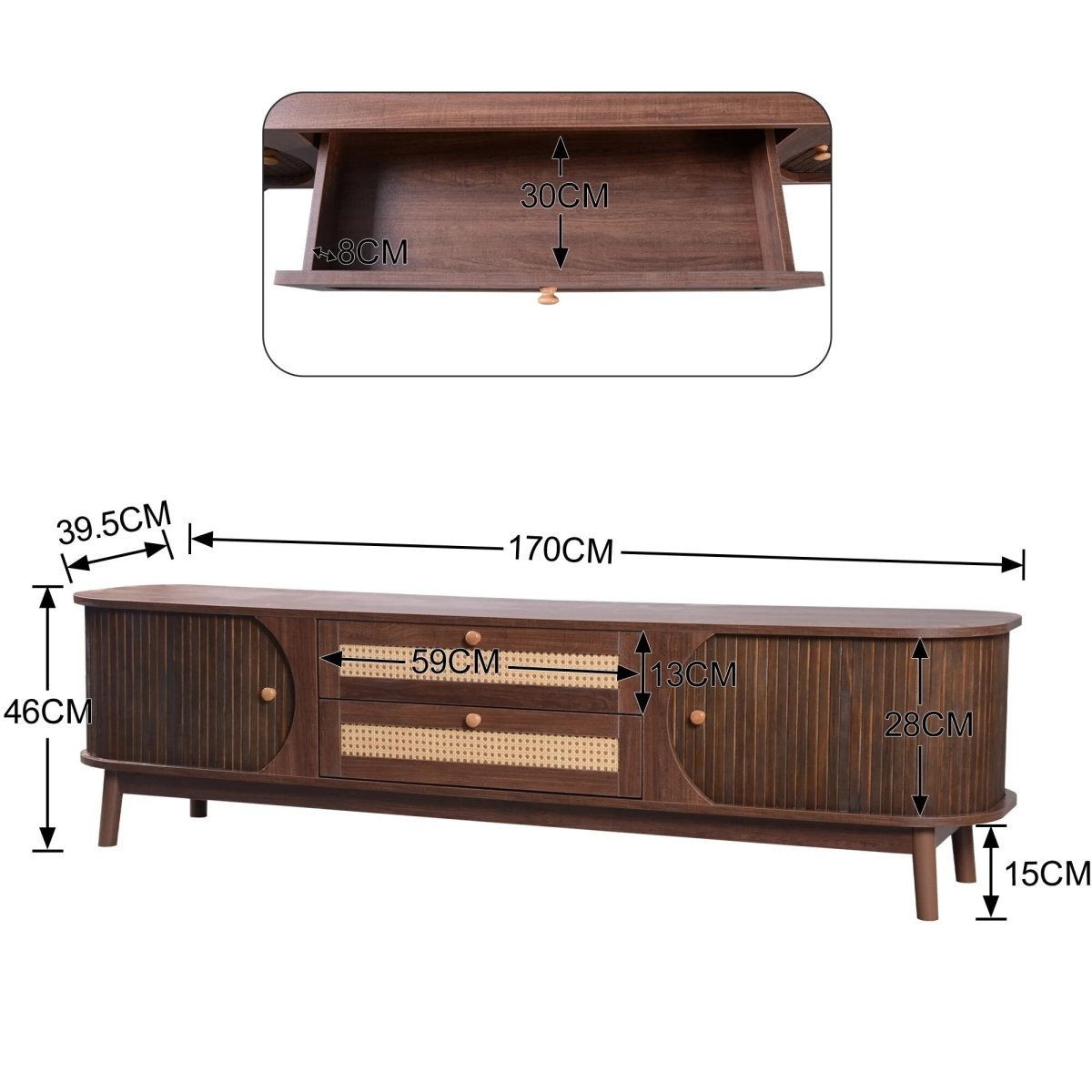 TV Meubel - Natuurlijke Hout Met deuren en Laden cinewall - Act Design Shop
