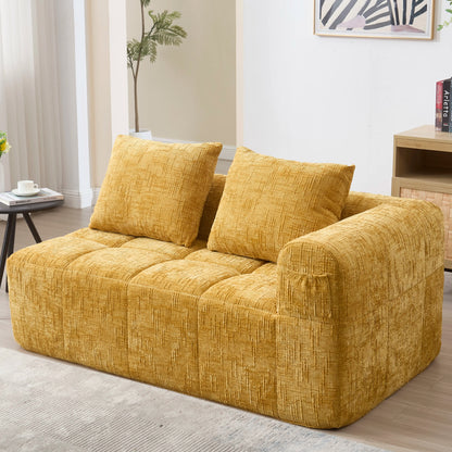 Luxury Beige Chenille Chaise Lounge Sofa - 2-Seater with Storage Pockets