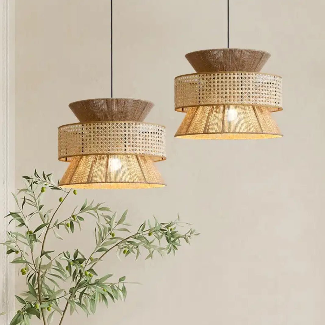 Wagner - Henneptouw Hanglamp Rotan Grid Handwoven 3 - Shaft - Act Design Shop