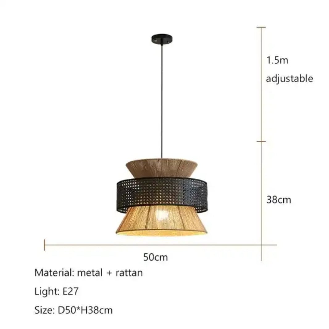 Wagner - Henneptouw Hanglamp Rotan Grid Handwoven 3 - Shaft - Act Design Shop