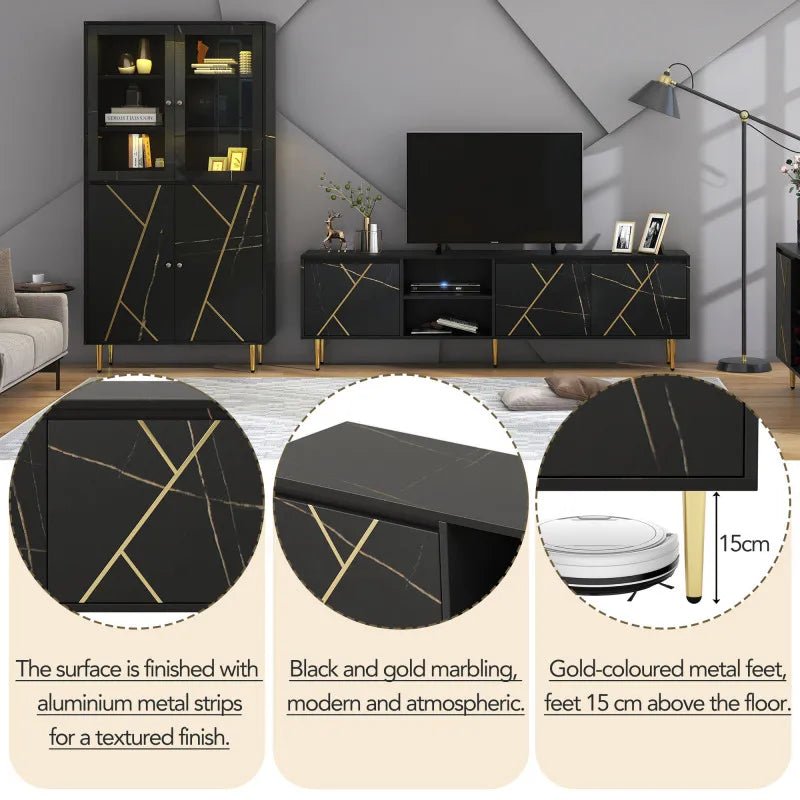 Wagner Tv Meubel Zwart Goud Modern 200x35x60cm - Act Design Shop