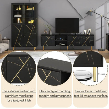 Wagner Tv Meubel Zwart Goud Modern 200x35x60cm - Act Design Shop