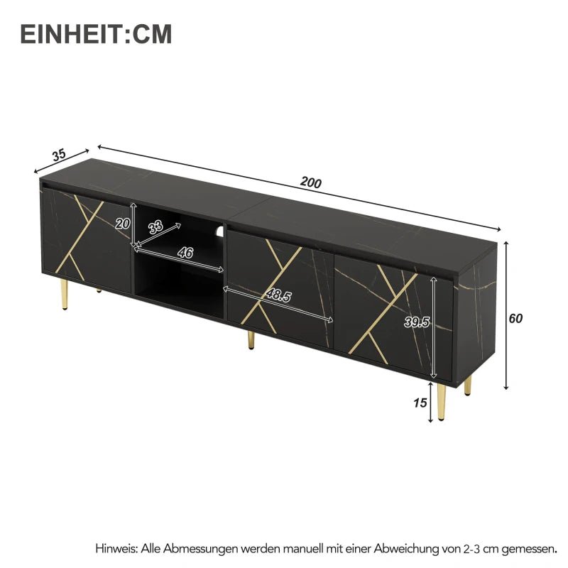 Wagner Tv Meubel Zwart Goud Modern 200x35x60cm - Act Design Shop